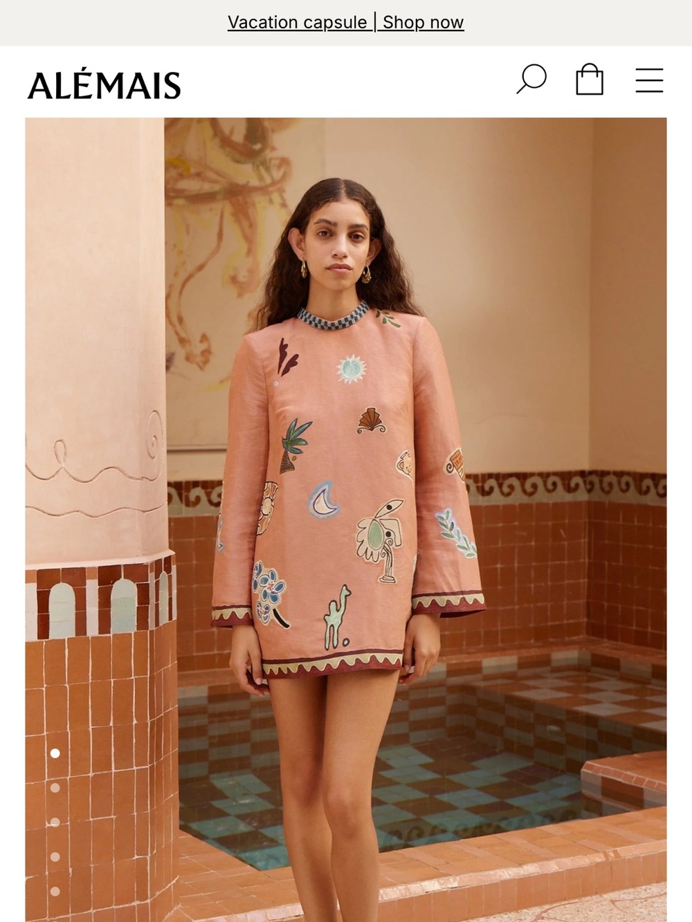 Alemais Laurence bead-embellished printed linen and silk-blend mini dress